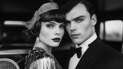 Portrait of a couple, classic 1920s monochrome