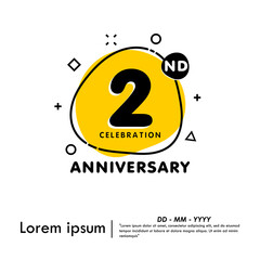 Fototapeta premium 2nd years anniversary celebration emblem. anniversary logo badge isolated with liquid organic shapes or irregular round blot form with doodle circle line on white background. vector illustration temp