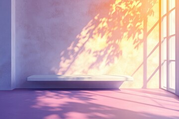 A room interior with light and shadows from a window