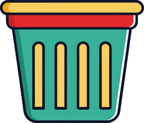 Colorful Laundry Basket Vector Icon, A vibrant vector illustration of a laundry basket with a striped pattern and colorful lid.
