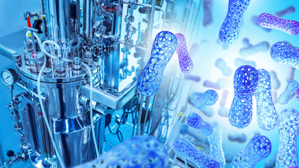 Medical equipment. Probiotic bacteria. Bioreactor for production probiotics. Geological equipment in laboratory. Production probiotic substances. Molecules are useful to bacteria. Medical bioreactor