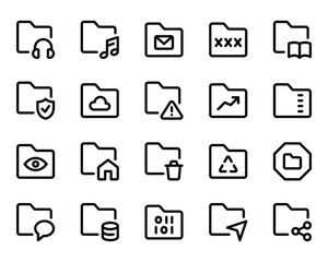 Outline icons set for Folder, save.