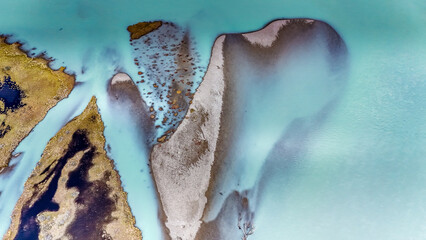 The delta of La Leona river flowing into Lago Argentino, Patagonia, Argentina