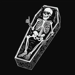 Skull with coffin vector design illustration