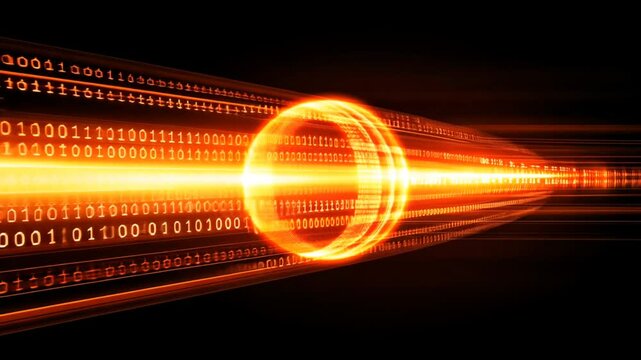 Abstract Glowing Orange Digital Data Stream