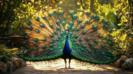 Obraz premium a beautiful peacock with expanded feathers 