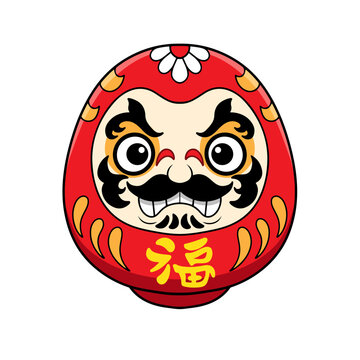 Cartoon daruma head on white background