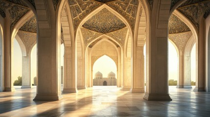 Fototapeta premium Majestic Interior of Ornate Architecture with Arched Columns and Light