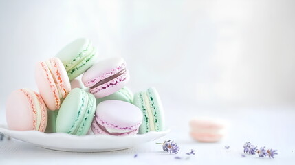 Fototapeta premium Beautiful Arrangement of Pastel Macarons with Buttercream Filling