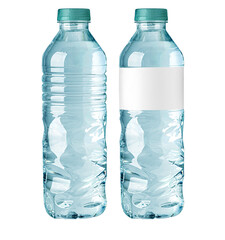 Naklejka premium Small water bottles showing front view with blank label and without label
