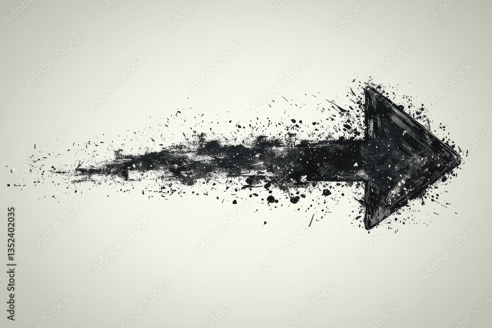 Poster Abstract black arrow with splatter effect symbolizing motion and direction in minimalist design