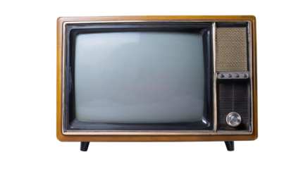 An old television set with a retro design, showcasing classic technology from the past. The device features a wooden frame and a vintage aesthetic