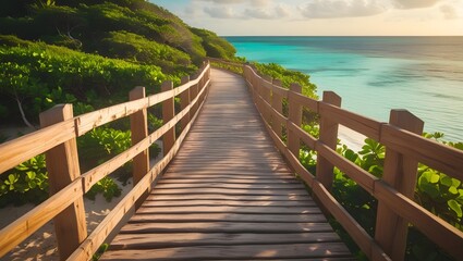 Obraz premium wooden bridge behind the ocean
