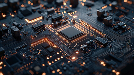 a circuit board with a processor and other electronic components 
