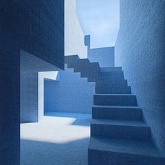 Interior space with blue walls and a set of stairs