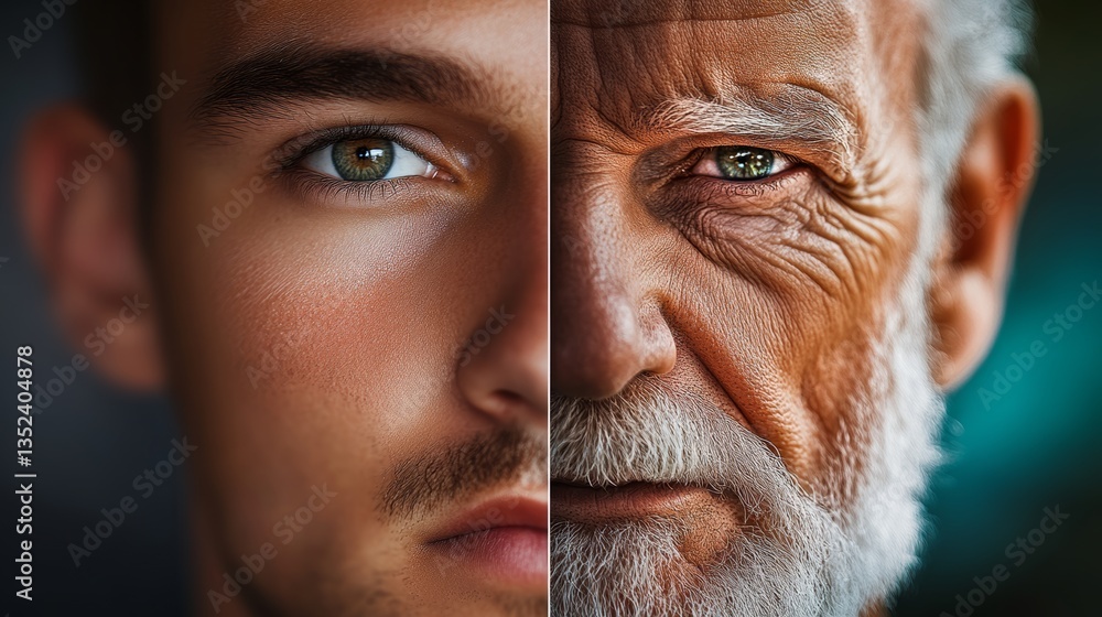 Poster man's face is split into two, one with a beard and the other with a beard