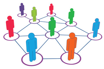20 Colorful 3D human figures, network connections, social networking concept, diverse community, interconnected people, vibrant colors, white background, shallow depth of field, macro photography, sym