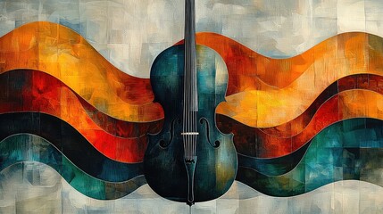 Cello abstract art, colorful waves, musical instrument, artistic background, music poster
