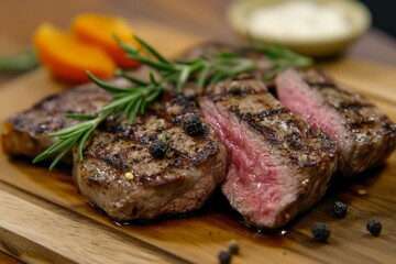 Juicy grilled steak with rosemary and smoked pepper
