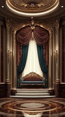 A Luxurious Room Featuring Ornate Curtains and Elegant Furniture