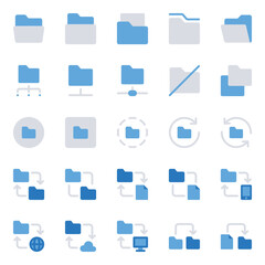 Blue color icons set for Folder, save.