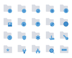 Blue color icons set for Folder, save.