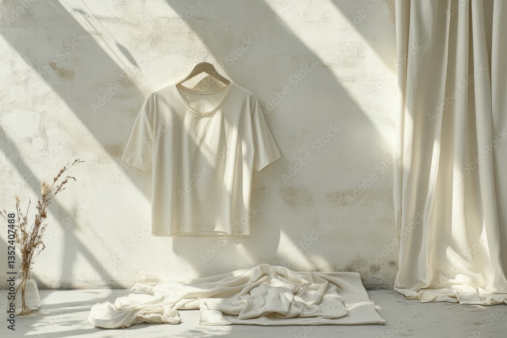 Leinwandbilder Light filtering through a window highlights a minimalistic textile arrangement in a serene indoor setting
