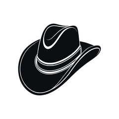 Black and white vector illustration of a cowboy hat with a wide brim and decorative band. Perfect for Western themes, country designs, and logos.