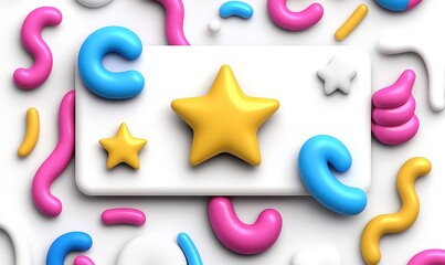 Naklejka premium Colorful Abstract Shapes with Stars and Curves on White Background for Fun and Playful Design Projects and Creative Expressions