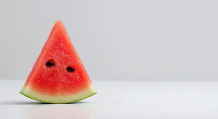 Fresh juicy watermelon slice with seeds. Summer refreshment. Healthy organic food and vitamins. Banner, poster, flyer with copy space.