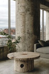 Rustic wood table with modern loft.