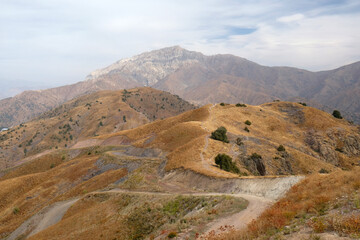 panorama of the Tien Shan mountains in autumn