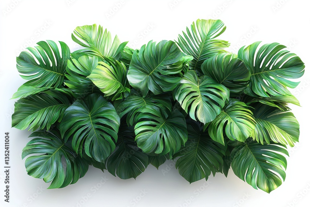 Poster lush green monstera leaves arranged in a vibrant display on a light background for home decor and in