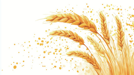 A close-up illustration depicts several stalks of wheat, rendered in shades of golden yellow.  The wheat is depicted in a style reminiscent of watercolor painting, with visible brushstrokes and