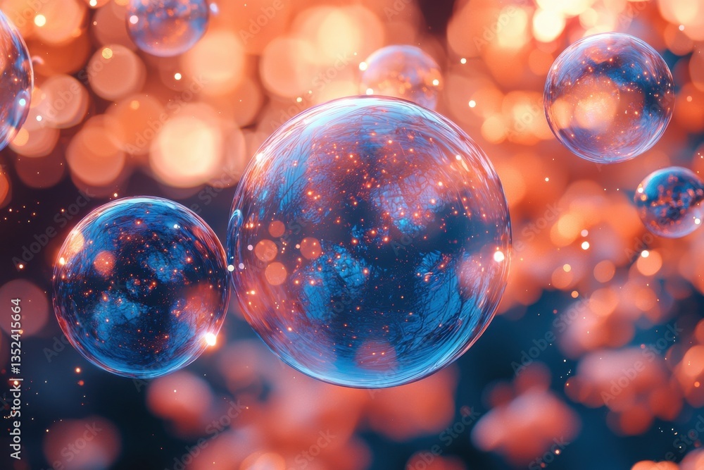 Aufkleber colorful bubbles floating in a dreamy backdrop with soft lights during a tranquil moment in nature