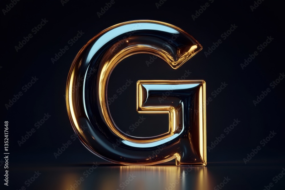 Poster shiny 3d letter g with a sleek design illuminated against a dark backdrop