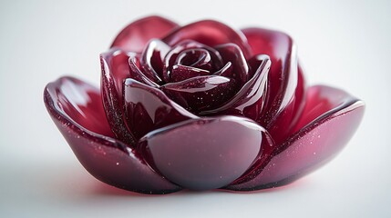 Pink and magenta glass rose art sculpture with industrial aesthetic, combining transparent floral form, modern material texture and creative design concept, expressing contemporary art, decorative obj