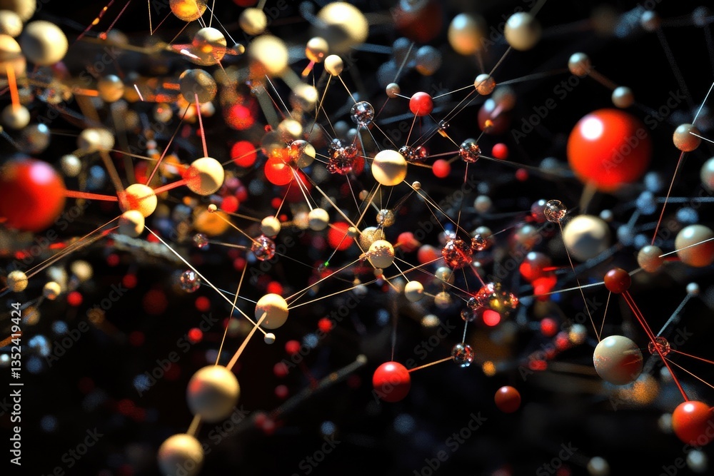 Poster abstract representation of molecular structures with intricate connections and vibrant colors in a d