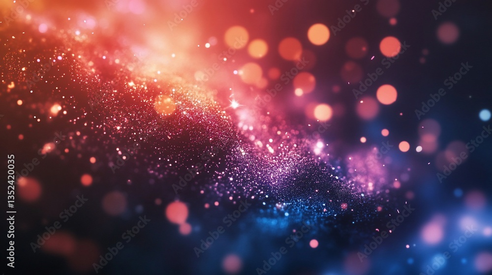 Poster abstract cosmic background with colorful glitter and bokeh elements