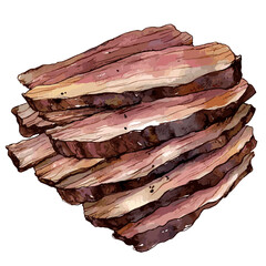 Watercolor Sliced Beef Brisket Meat Illustration