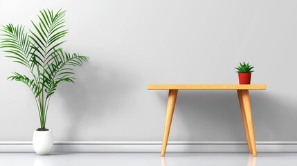 Modern Home Interior with Stylish Table and Green Plants Decor