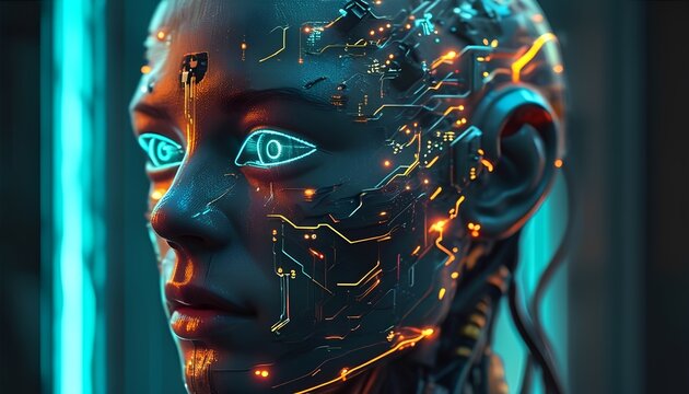 Futuristic Cybernetic with Glowing Orange Lights