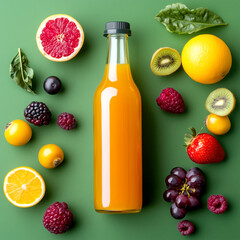 Refreshing fruit juice spread kitchen counter food photography vibrant colors