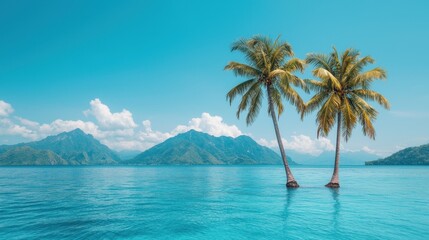 Tropical Oasis with Palm Trees and Serene Blue Waters in Paradise