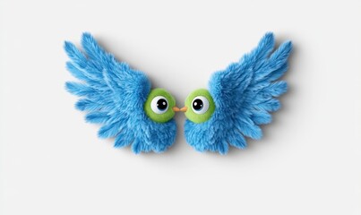 Obraz premium Colorful Blue Plush Bird with Big Eyes and Fluffy Wings, Cute and Adorable Design for Playful Home Decor and Children's Toys