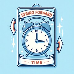 Obraz premium Spring Forward 2025 banner design for a reminder of time change one hour forward for social networks, March 9 Daylight saving time concept, created with generative ai