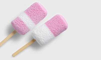 Soft and Fluffy Pink Ice Cream Popsicles with Wooden Sticks Ideal for Summer and Dessert Themes Perfect for Food and Lifestyle Photography