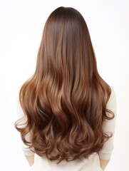 Naklejka premium Woman with Long, Wavy Hair Standing Against a Plain Background