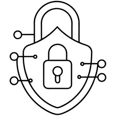 Cyber Security Lock Line Art Drawing