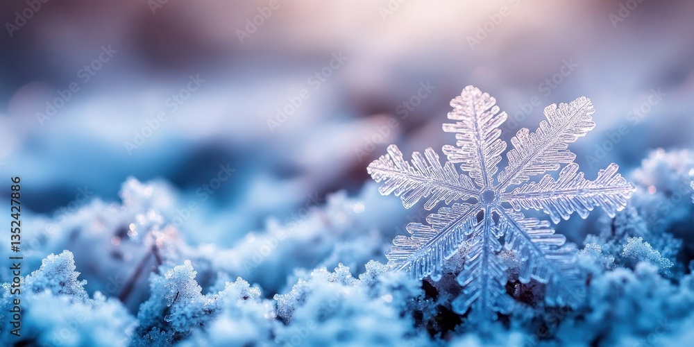 Poster a stunning macro image of a beautiful snowflake closeup